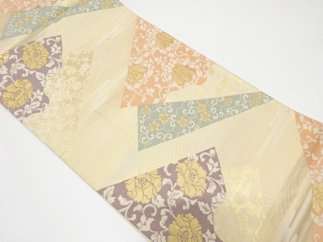 アンティーク　切りばめ風　花唐草模様織り出し袋帯（材料）